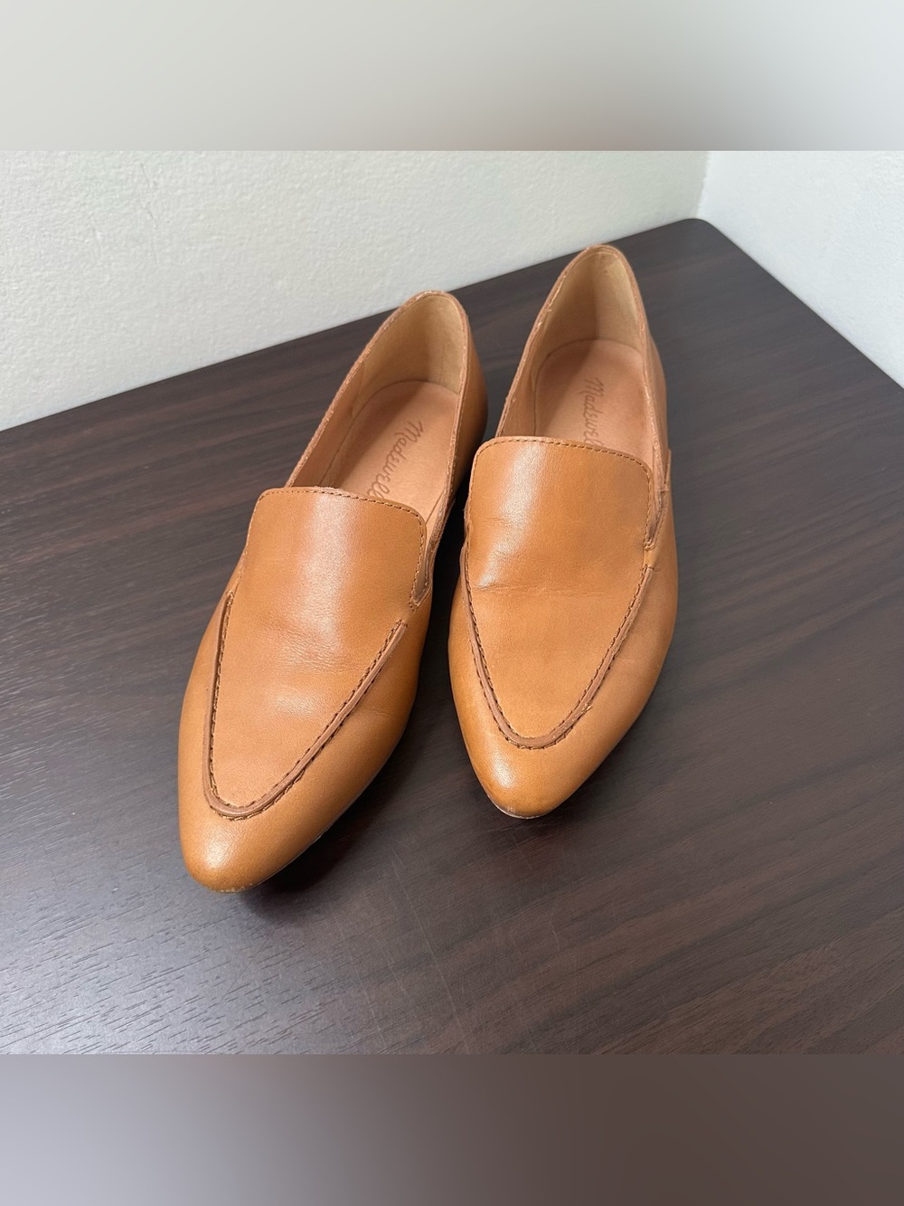 Madewell Brown Leather The Frances Skimmer Pointed Toe Slip On Loafer Flats, 7